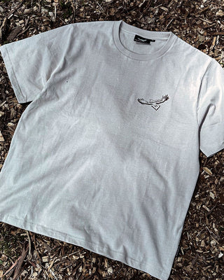 inga linga the echidna t-shirt in washed chocolate color in a front detailed image displaying murrundindi eagle logo.